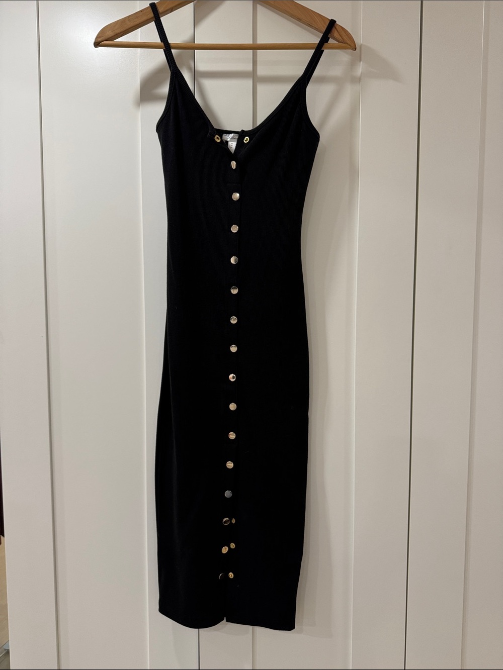 Revamped Black Button-Front Midi Slip Dress